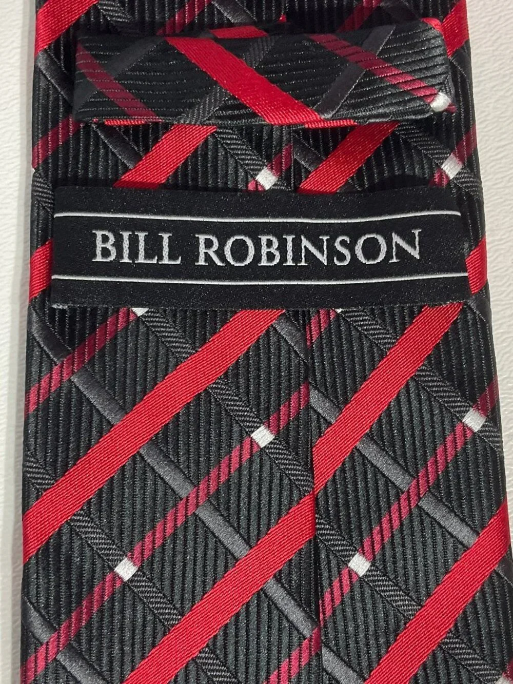 Bill Robinson Mens Tie Black Red White Plaid